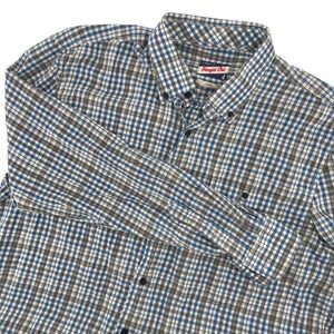 Johnnie-O Hangin' Out Mens Button Down Shirt Long Sleeve Checkered‎ Blue Brown L